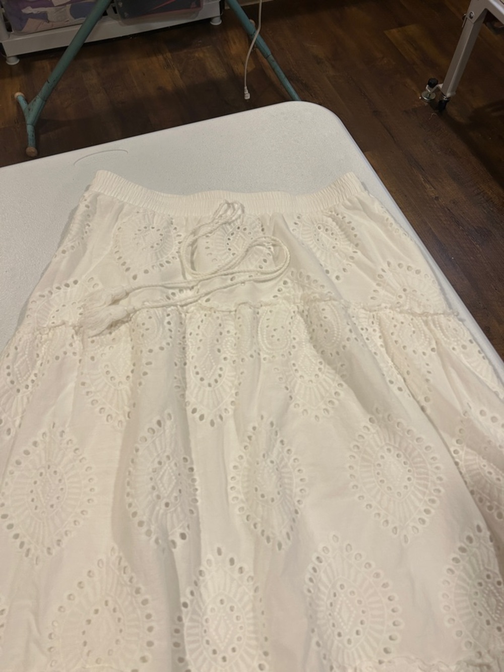 White Eyelet Tiered Midi Skirt - Picture 2 of 7